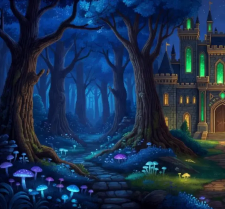 Montage pixel art représentant la forêt, le château et le donjon de Sword Of Xolan, associés à leurs ambiances musicales.