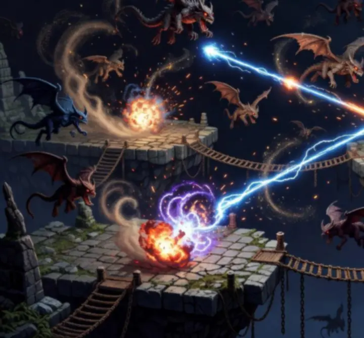 Montage de scènes de combat, de décors et d'ennemis issus de Sword Of Xolan.