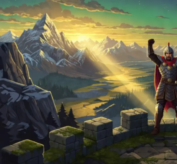 Illustration pixel art évoquant le thème musical principal de Sword Of Xolan.